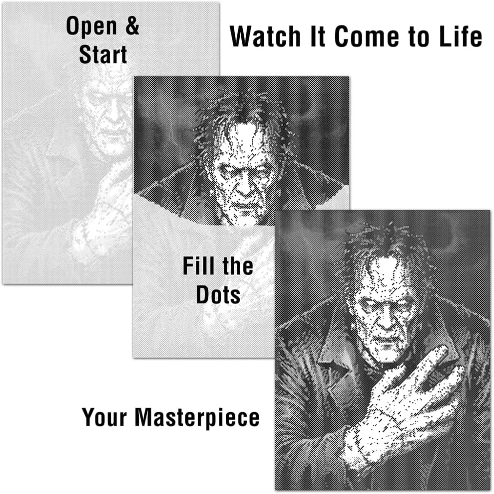 On The Dot Art — Dot Painting Kit for Adults | Frankenstein 13x17 Canvas with Dual-Tip Marker | Relaxing Art Activity Alternative to Diamond Painting | No Tiny Pieces No Mess Horror Gift