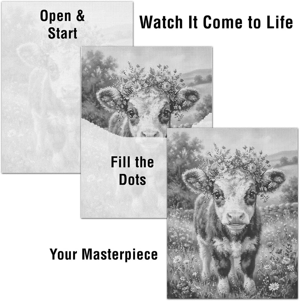 On The Dot Art Dot Painting Kit for Adults Sweet Pea Baby Cow Calf 13x17 Canvas with Dual Tip Marker Relaxing Farm Animal Art Activity Alternative to Diamond Painting No Mess Frameable Wall Decor Gift