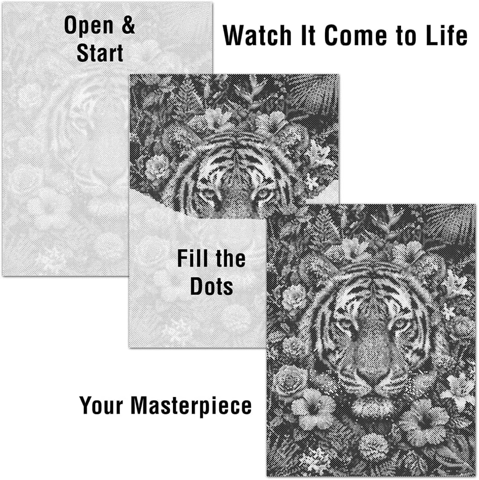 On The Dot Art — Dot Painting Kit for Adults | Savage Bloom Tiger 13x17 Canvas with Dual Tip Marker | Relaxing Art Activity Alternative to Diamond Painting | No Tiny Pieces No Mess Frameable Gift