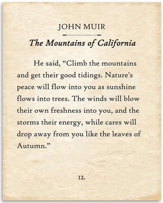 John Muir - Climb The Mountains - 11x14 Unframed Typography Book Page Print - Great Inspirational Gift and Decor for Outdoor Enthusiasts Under $15
