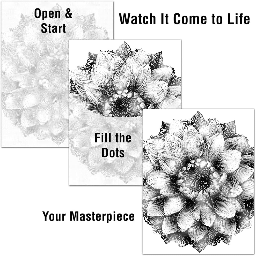 On The Dot Art — Dot Painting Kit for Adults | Lotus Crown Mandala Floral 13x17 Canvas with Dual Tip Marker | Easier Alternative to Diamond Painting No Tiny Pieces No Mess Gift Idea