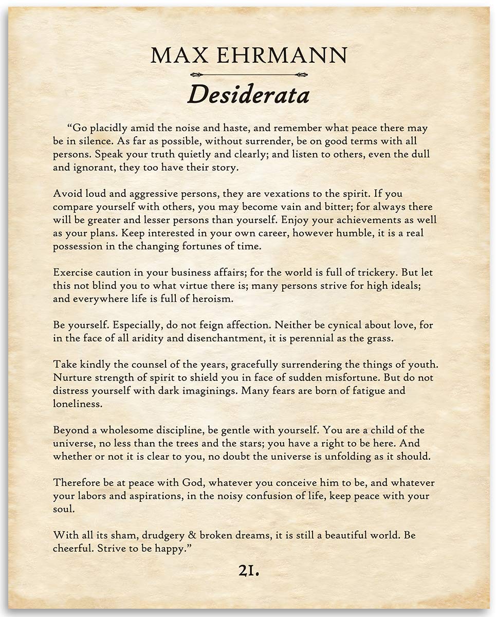 Desiderata (Things Desired) - Max Ehrmann - 11x14 Unframed Typography Desiderata Poem Book Page Print - Great Gift and Decor for Poets, Poetry Fans and Home Under $15