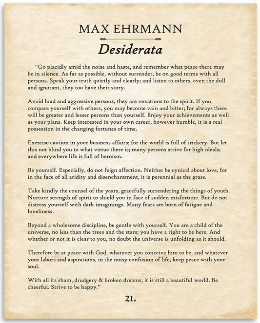 Desiderata (Things Desired) - Max Ehrmann - 11x14 Unframed Typography Desiderata Poem Book Page Print - Great Gift and Decor for Poets, Poetry Fans and Home Under $15