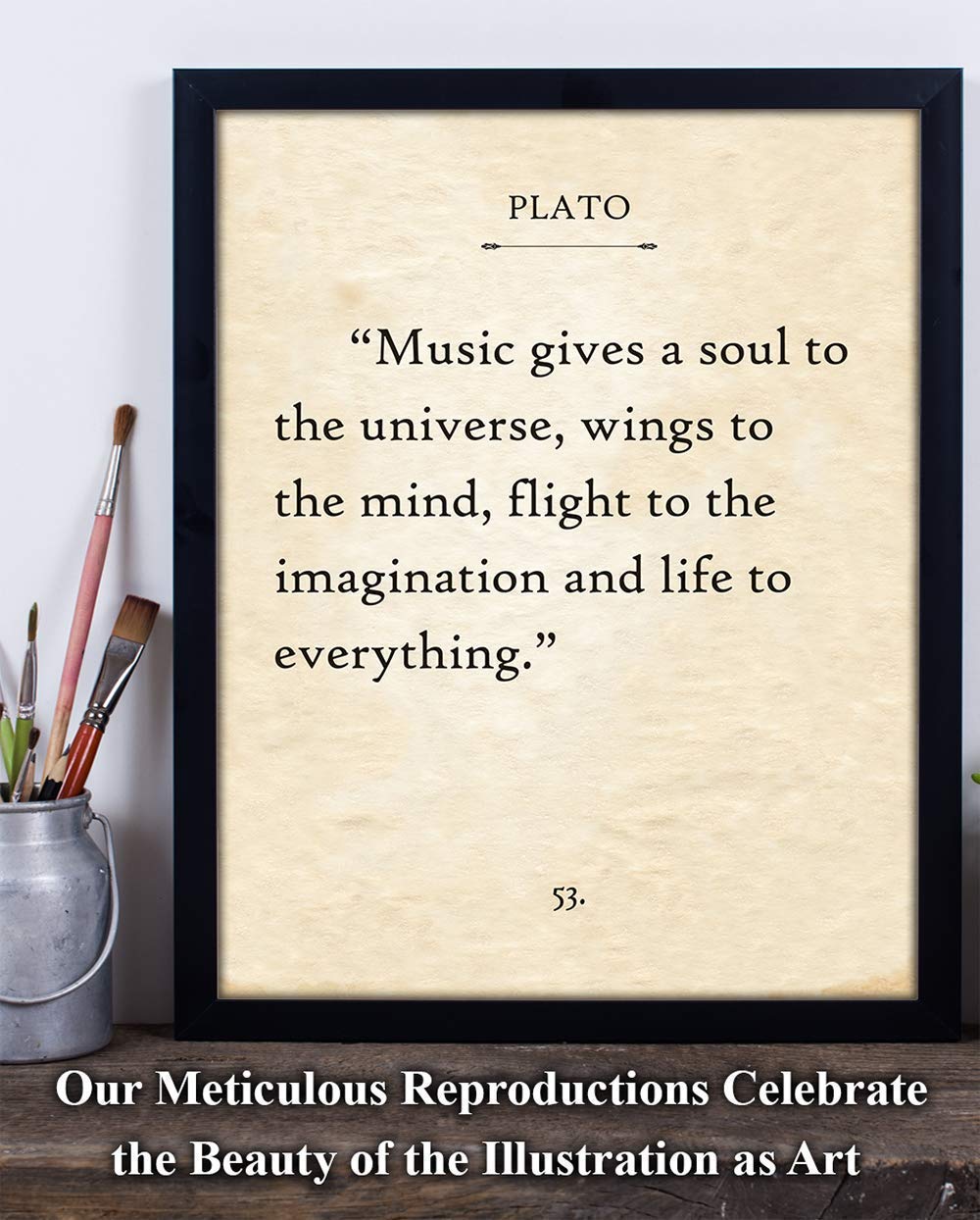 Plato - Music Gives A Soul To The Universe - Inspirational Quote Home and Office Decor, Great Gift Idea for Music Lovers and Musicians, 11x14 Unframed Inspirational Book Page Print Poster