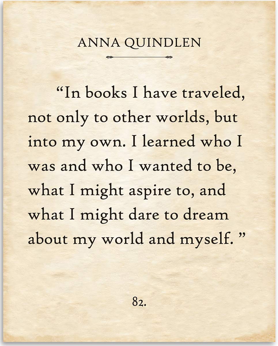 Anna Quindlen - In Books I Have Traveled - Great Home School and Library Decor, Classic Literary Book Page Poster, Literature Inspirational Book Lovers Gifts, 11x14 Unframed Typography Print Poster