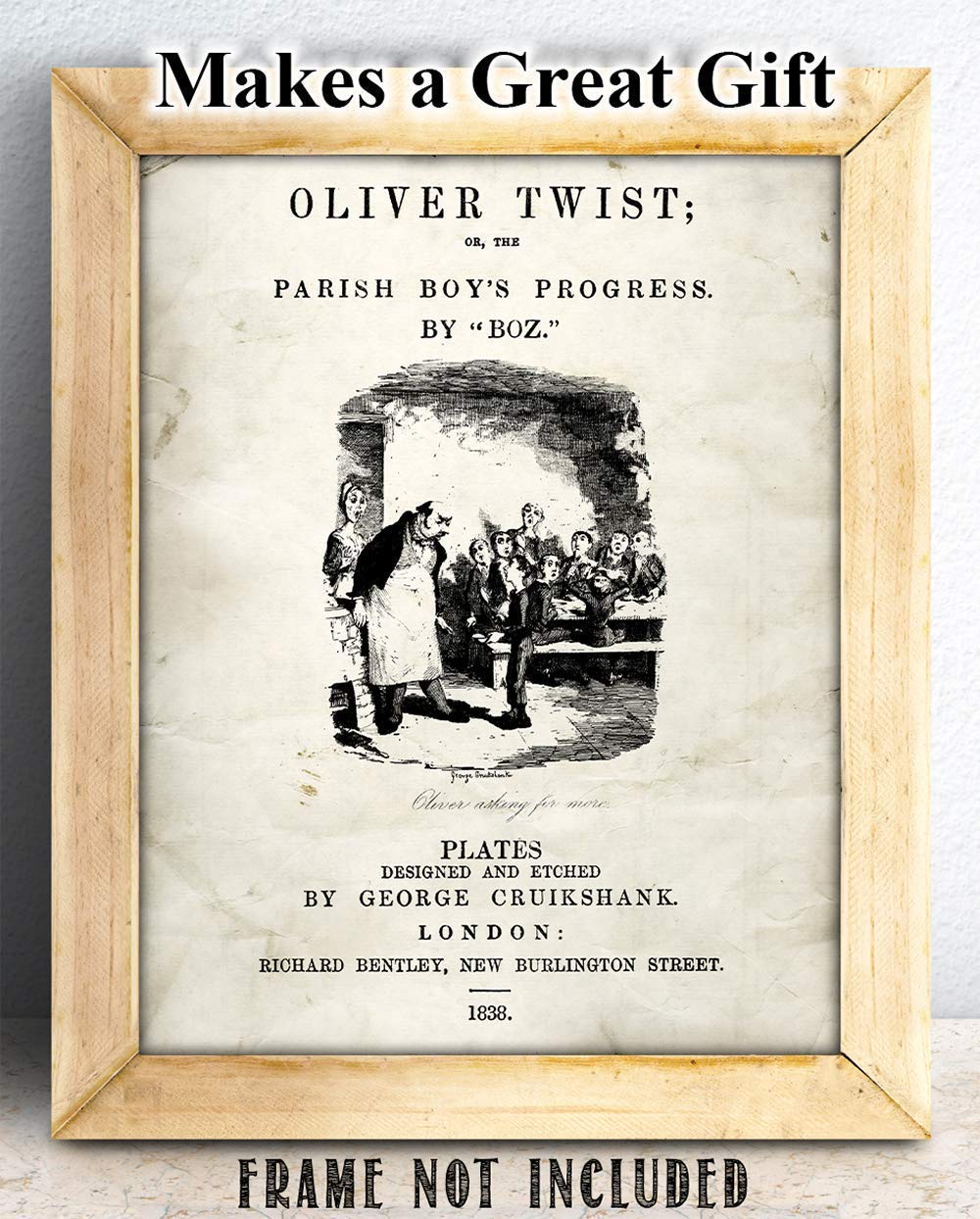 Oliver Twist Title Page - Classroom Library Old Wall Art Book Cover Print, Great Literary Gifts for Bookish and Book Lovers Best Friend, 11x14 Unframed Typography Book Page Print Poster