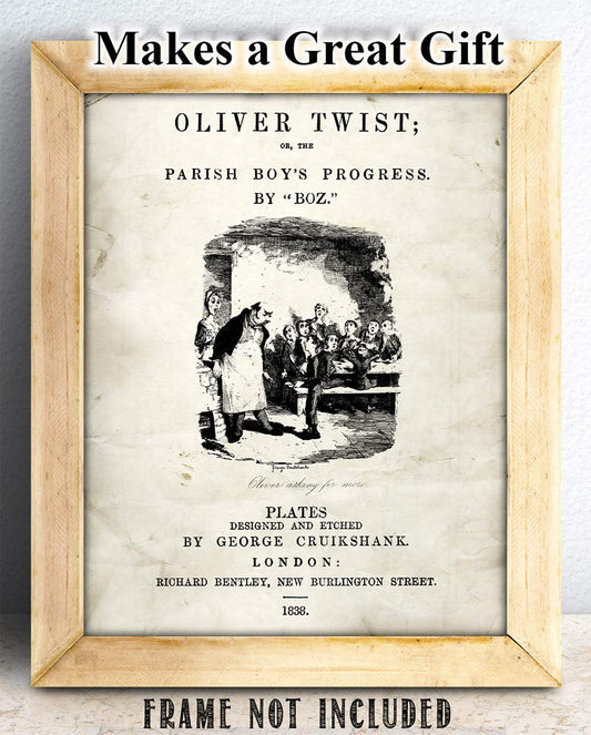 Oliver Twist Title Page - Classroom Library Old Wall Art Book Cover Print, Great Literary Gifts for Bookish and Book Lovers Best Friend, 11x14 Unframed Typography Book Page Print Poster