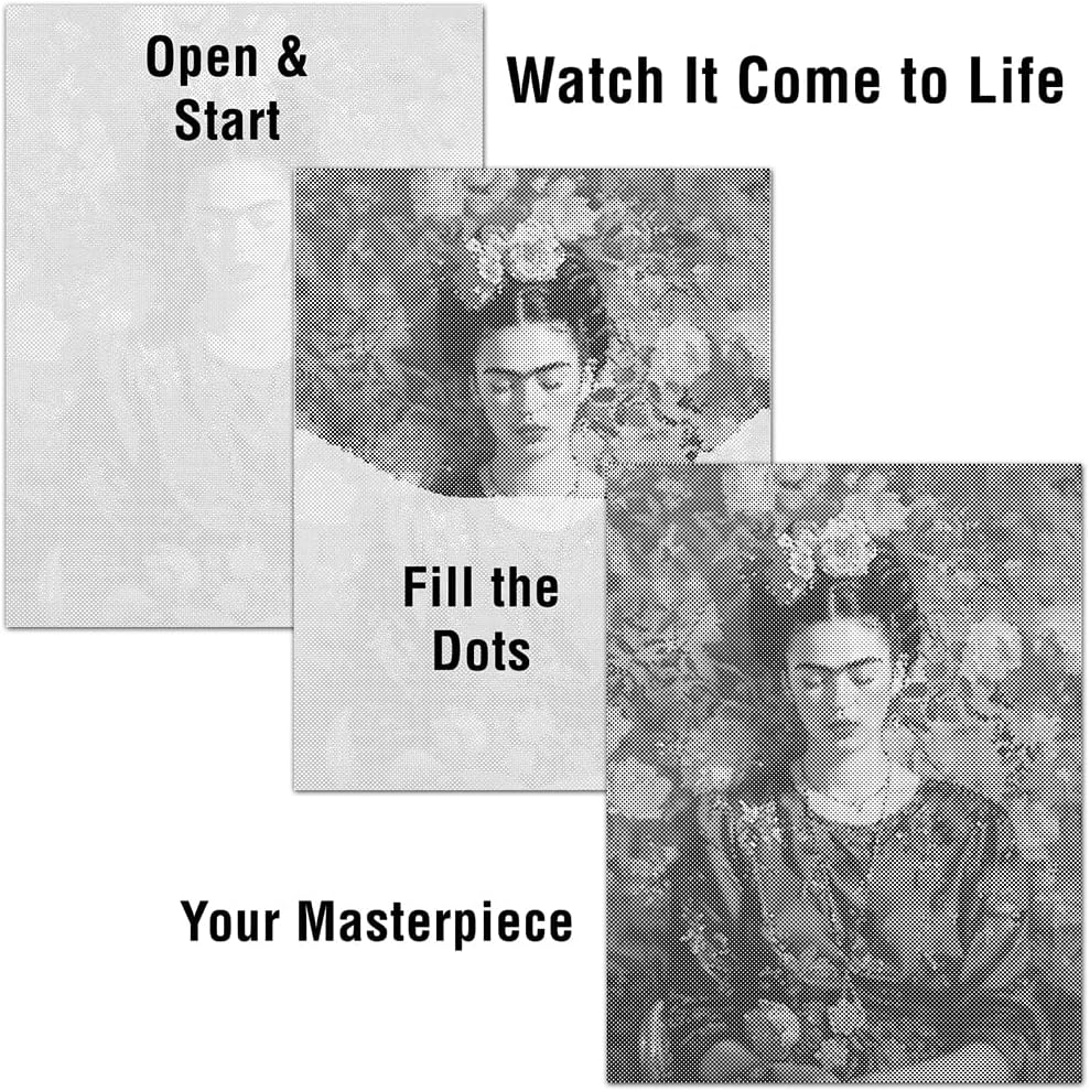 On The Dot Art—Dot Painting Kit for Adults| Frida Inspired in Bloom 13x17 Canvas with Dual Tip Marker | Relaxing Floral Portrait Art Activity Alternative to Diamond Painting Unofficial Fan Design Gift