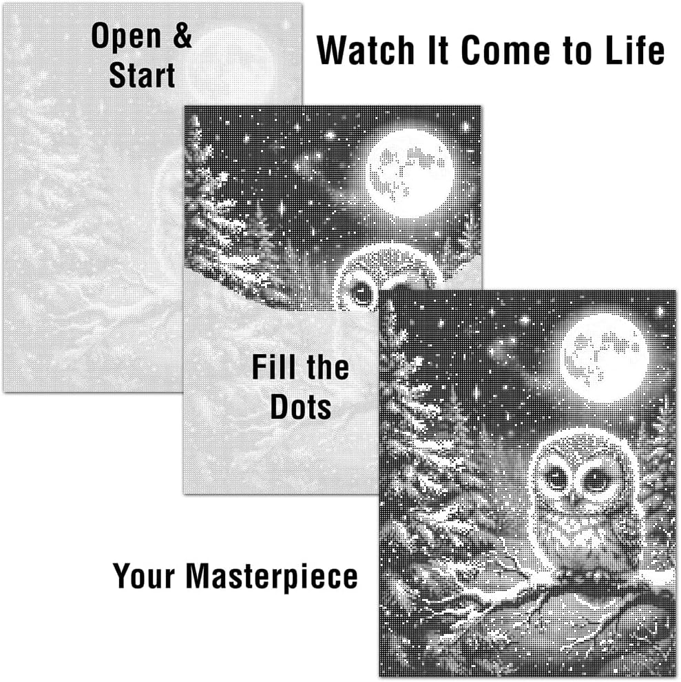 On The Dot Art Dot Painting Kit for Adults Moonlight Guardian Owl 13x17 Canvas with Dual Tip Marker Easier Alternative to Diamond Painting No Tiny Pieces No Mess Relaxing Gift