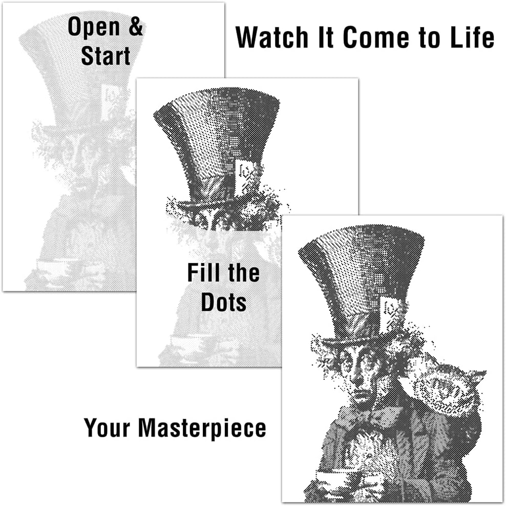 On The Dot Art — Dot Painting Kit for Adults | Mad Hatter 13x17 Canvas with Dual Tip Marker | Relaxing Art Activity Alternative to Diamond Painting | No Tiny Pieces No Mess Gift