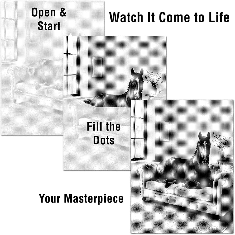 On The Dot Art Dot Painting Kit for Adults | Equestrian Elegance Horse 13x17 Canvas with Dual Tip Marker | Relaxing Art Activity Alternative to Diamond Painting | No Tiny Pieces No Mess Frameable Gift