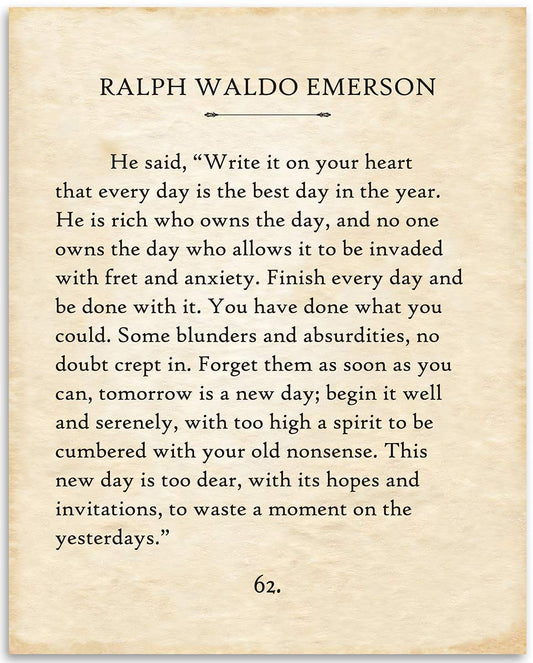 Ralph W Emerson - He Is Rich Who Owns The Day - 11x14 Unframed Typography Book Page Print - Great Inspirational and Motivational Gift and Home and Office Decor Under $15