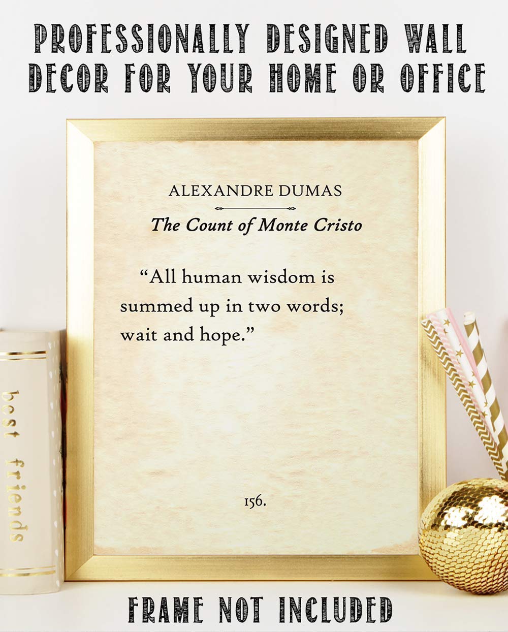 Alexandre Dumas - The Count of Monte Cristo All Human Wisdom - Classic Book Page Literature, Inspirational Art Print, Antique Book Quote Wall Art Home Decor, 11x14 Unframed Typography Print Poster