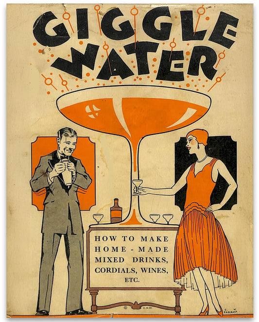 Giggle Water - 1920s Art Deco Aesthetic 11x14 Unframed Print, Vintage Cocktail Poster, Prohibition-Era Wall Art, Home Bar Decor, Man Cave Sign, Gifts for Cocktail Lovers & Bartenders