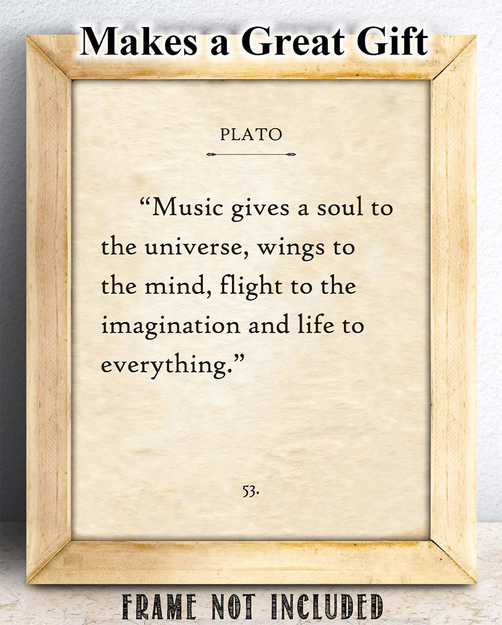 Plato - Music Gives A Soul To The Universe - Inspirational Quote Home and Office Decor, Great Gift Idea for Music Lovers and Musicians, 11x14 Unframed Inspirational Book Page Print Poster