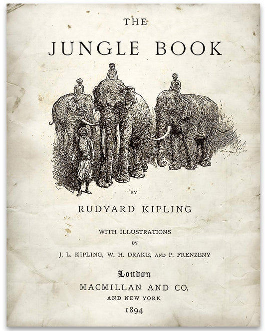 The Jungle Book Title Page - Classic Book Page Jungle Decor, Literary Art Poster, Rudyard Kipling Poster, Nursery and Kids Room Print, Vintage Gift for Book Lovers, 11x14 Unframed Typography Poster
