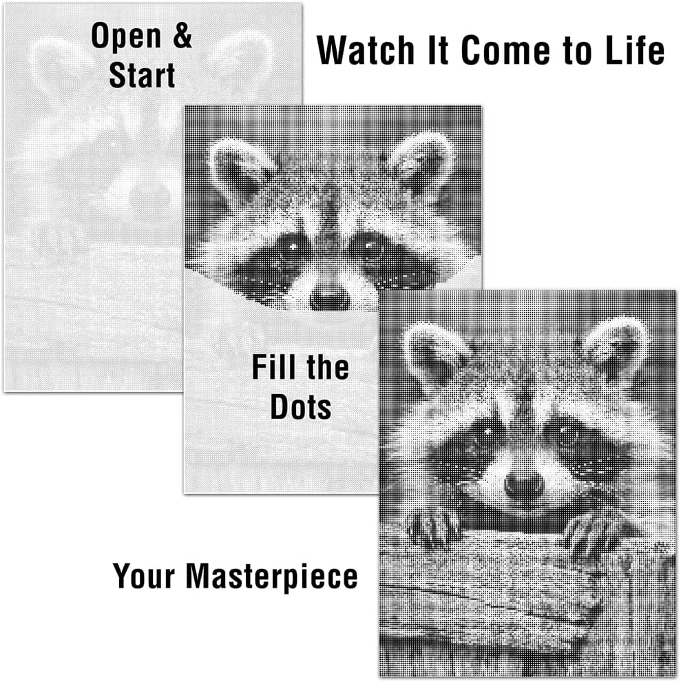 On The Dot Art — Dot Painting Kit for Adults | Raccoon Rascal 13x17 Canvas with Dual-Tip Marker | Relaxing Art Activity, Easier Alternative to Diamond Painting | No Tiny Pieces, No Mess | Great Gift