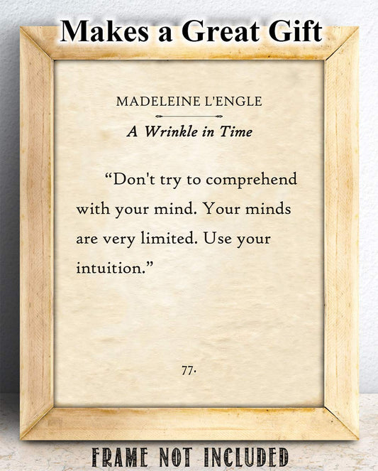 Madeleine L'Engle - Don't Try To Comprehend With Your Mind - Antique Book Page Literature Art Poster, Motivational and Inspirational Gift for Book Lovers, 11x14 Unframed Typography Art Print Poster