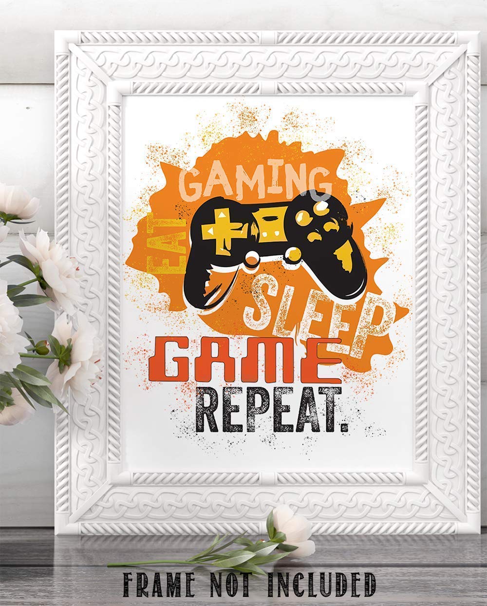 Eat Sleep Game Repeat Art Print - Video Gamers Wall Posters, Great Teen Game Room Decor, Modern Gaming Gifts for Boys and Girls, 11x14 Unframed Typography Print Poster