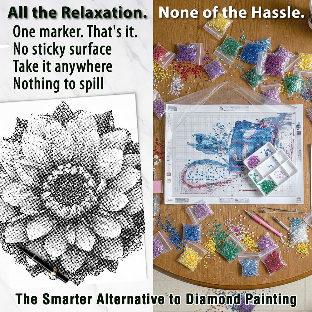 On The Dot Art — Dot Painting Kit for Adults | Lotus Crown Mandala Floral 13x17 Canvas with Dual Tip Marker | Easier Alternative to Diamond Painting No Tiny Pieces No Mess Gift Idea
