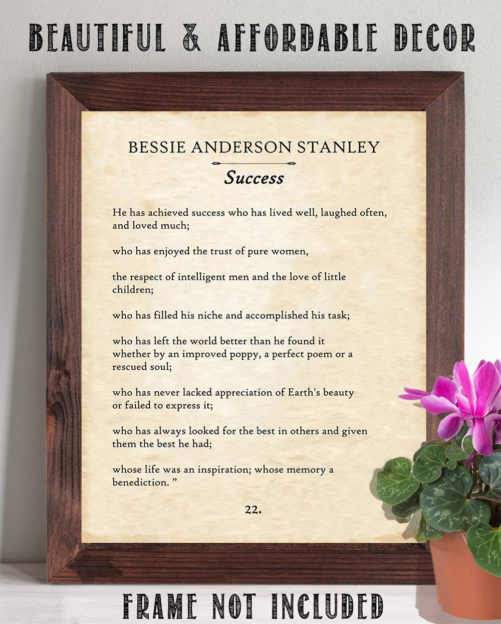 Bessie Anderson Stanley - He Has Achieved Success - Inspirational Poem Wall Art Print, Motivational Poetry Literary and Book Lovers Gift, 11x14 Unframed Typography Book Page Print Poster