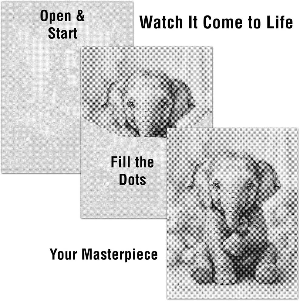 On The Dot Art—Dot Painting Kit for Adults|The Nursery Guardian Elephant 13x17 Canvas with Dual Tip Marker|Relaxing Art Activity Alternative to Diamond Painting | No Tiny Pieces No Mess Frameable Gift