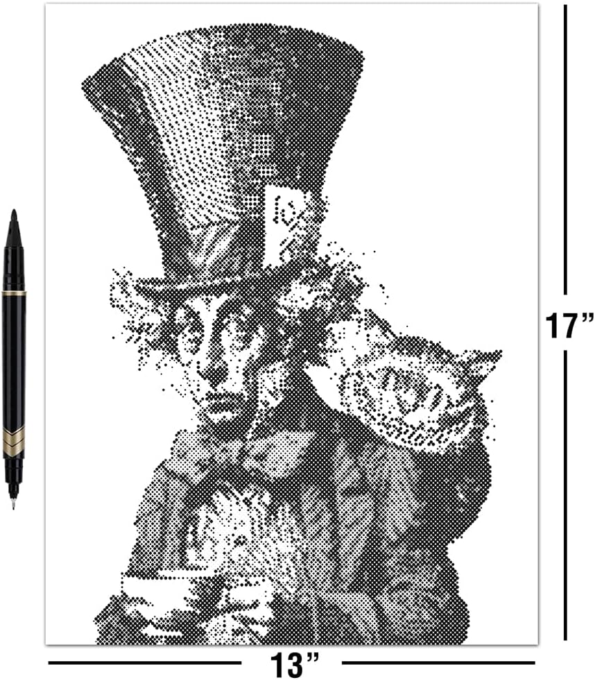 On The Dot Art — Dot Painting Kit for Adults | Mad Hatter 13x17 Canvas with Dual Tip Marker | Relaxing Art Activity Alternative to Diamond Painting | No Tiny Pieces No Mess Gift