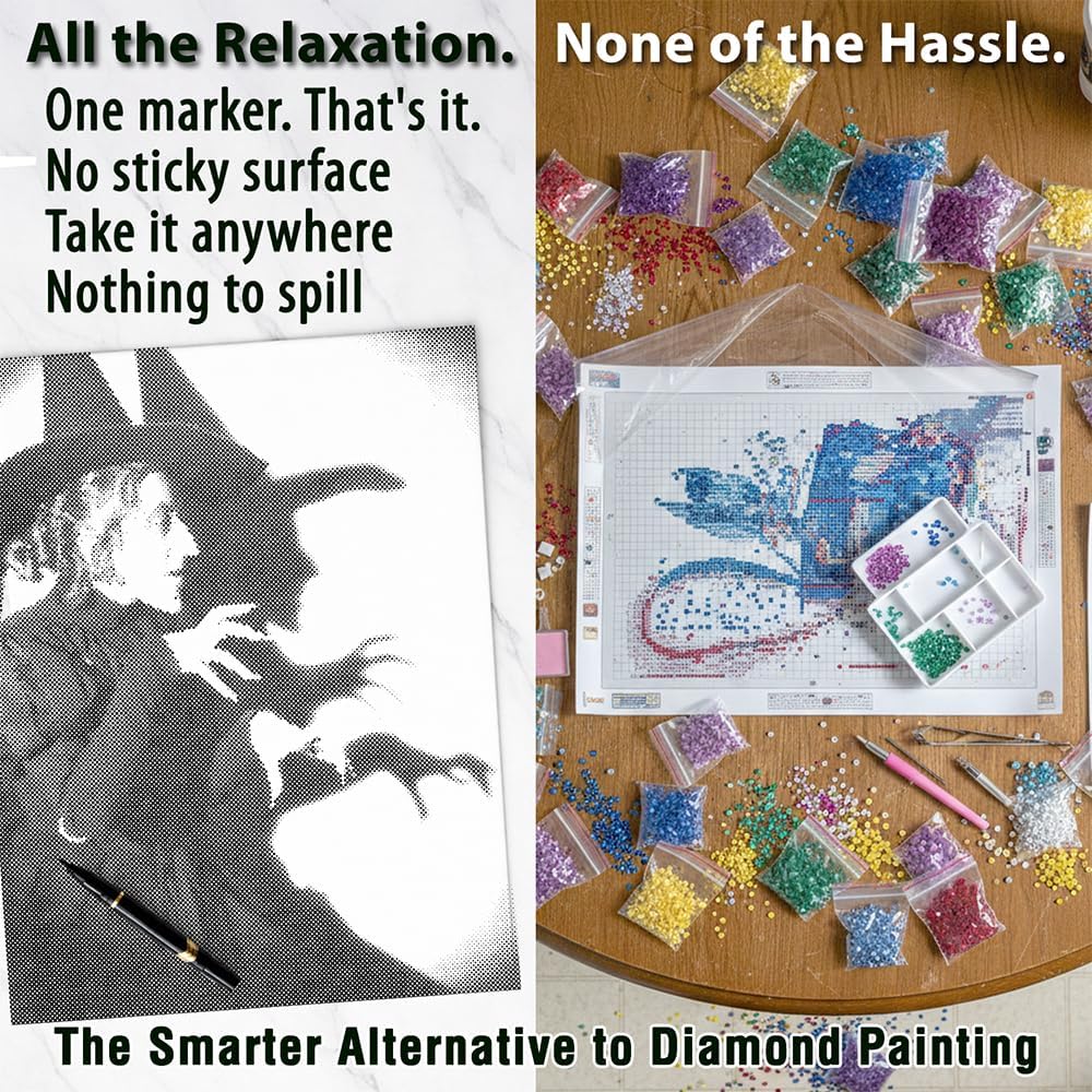 On The Dot Art — Dot Painting Kit for Adults | Wicked Witch of the West 13x17 Canvas with Dual Tip Marker | Easier Alternative to Diamond Painting No Tiny Pieces No Mess | Gift Idea