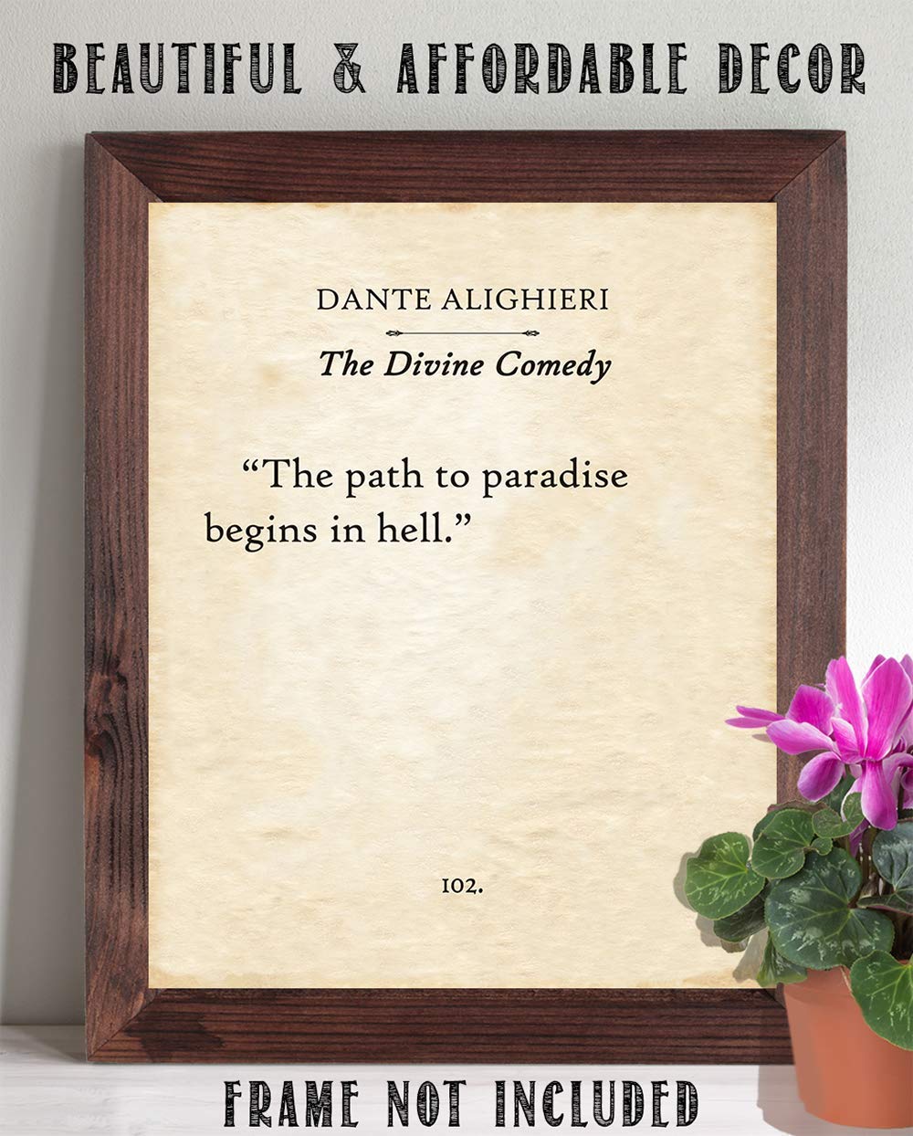 Dante Alighieri - The Divine Comedy - The Path To Paradise Begins in Hell - Inspiring Home and Office Literature Decor, Old Poetry Art Poster, 11x14 Unframed Typography Book Page Art Print Poster