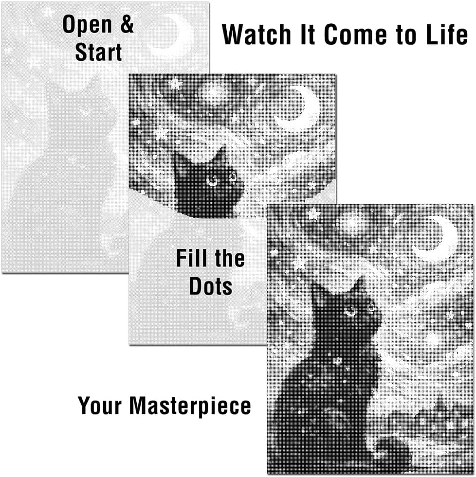 On The Dot Art—Dot Painting Kit for Adults|Starry, Starry Gato Black Cat & Moon 13x17 Canvas w/Dual-Tip Marker|Relaxing Art Activity Alternative to Diamond Painting|No Tiny Pieces,No Mess Great Gift