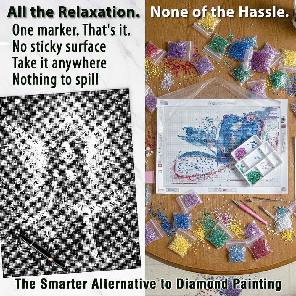 On The Dot Art — Dot Painting Kit for Adults | Enchanted Meadow Fairy 13x17 Canvas with Dual Tip Marker | Relaxing Art Activity Alternative to Diamond Painting | No Tiny Pieces No Mess Frameable Gift