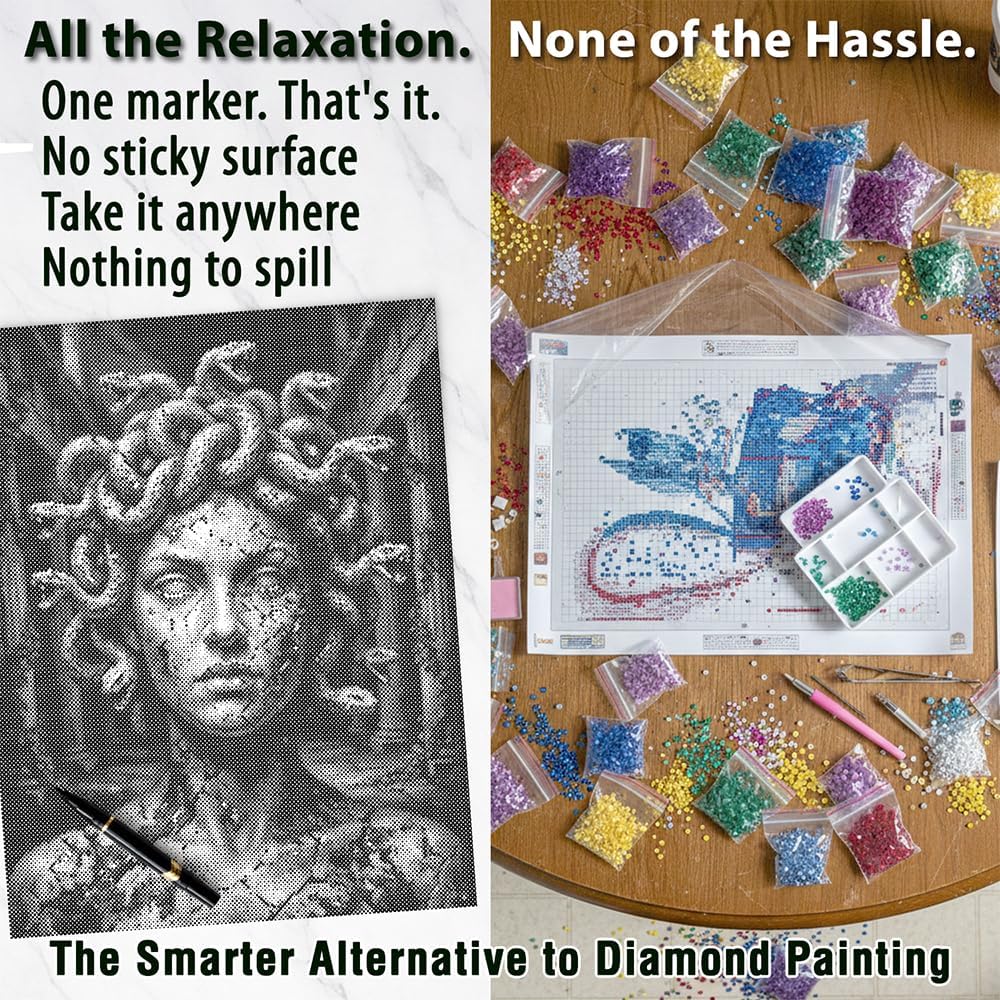 On The Dot Art — Dot Painting Kit for Adults | Medusa 13x17 Canvas with Dual Tip Marker | Relaxing Gothic Mythology Art Activity Alternative to Diamond Painting No Mess Gift