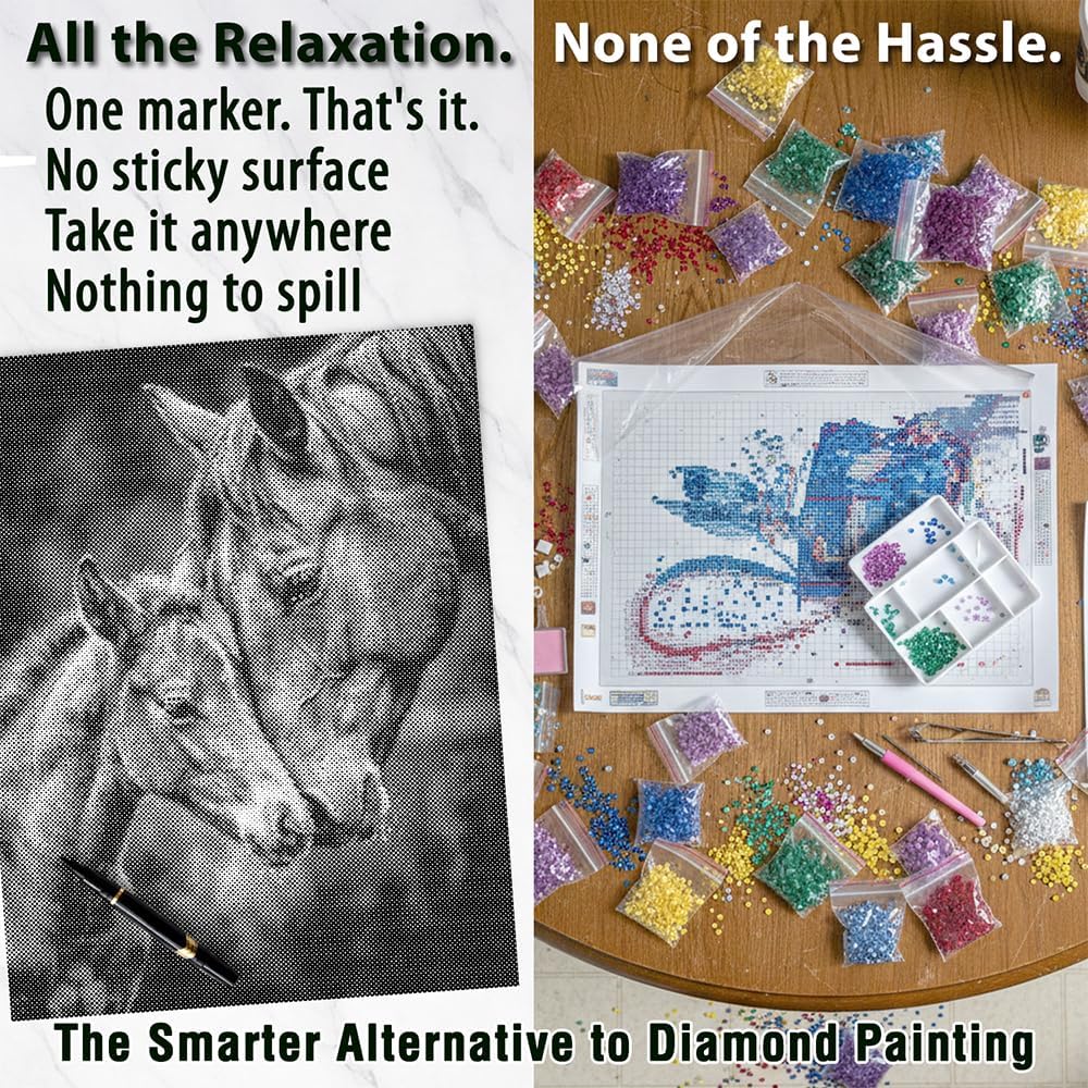 On The Dot Art Dot Painting Kit for Adults | First Bond Horse, Mare & Foal 13x17 Canvas with Dual Tip Marker | Relaxing Art Activity Alternative to Diamond Painting | No Tiny Pieces Frameable Gift