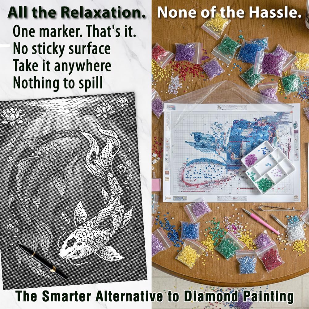 On The Dot Art — Dot Painting Kit for Adults | Koi Fish Yin Yang 13x17 Canvas with Dual Tip Marker | Relaxing Art Activity Alternative to Diamond Painting | No Tiny Pieces No Mess Gift