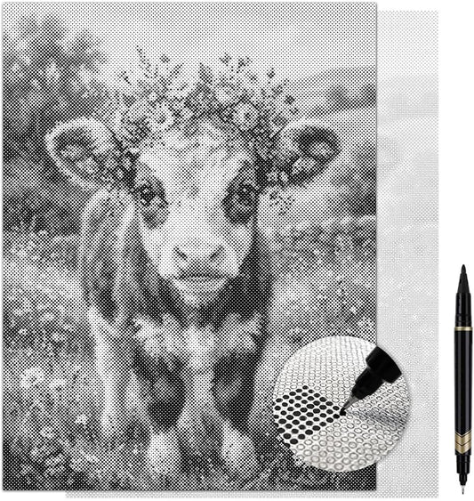On The Dot Art Dot Painting Kit for Adults Sweet Pea Baby Cow Calf 13x17 Canvas with Dual Tip Marker Relaxing Farm Animal Art Activity Alternative to Diamond Painting No Mess Frameable Wall Decor Gift