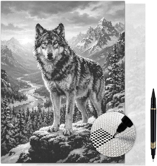 On The Dot Art Dot Painting Kit for Adults King of the Peaks Mountain Wolf 13x17 Canvas w/Dual Tip Marker Easier Alternative to Diamond Painting No Tiny Pieces No Mess Gift for Men Dad Wildlife Decor