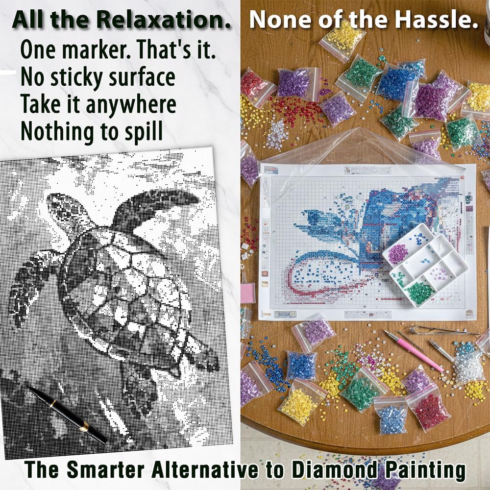 On The Dot Art Dot Painting Kit for Adults|Ocean Motion Sea Turtle 13x17 Canvas w/Dual Tip Marker|Relaxing Alternative to Diamond Painting|No Tiny Pieces No Mess Wildlife Coastal Decor Frameable Gift
