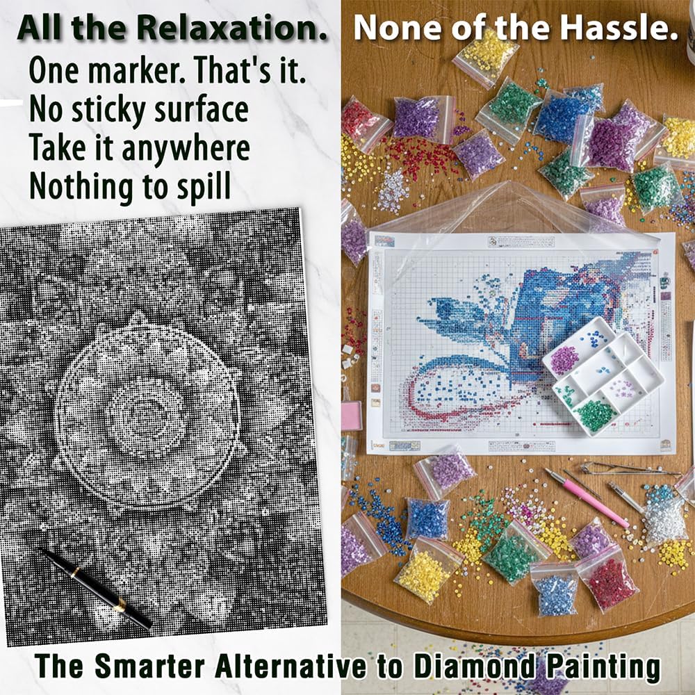 On The Dot Art — Dot Painting Kit for Adults | Serenity Mandala 13x17 Canvas with Dual-Tip Marker |Relaxing Art Activity, Easier Alternative to Diamond Painting | No Tiny Pieces, No Mess | Great Gift