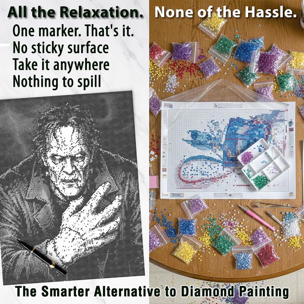 On The Dot Art — Dot Painting Kit for Adults | Frankenstein 13x17 Canvas with Dual-Tip Marker | Relaxing Art Activity Alternative to Diamond Painting | No Tiny Pieces No Mess Horror Gift