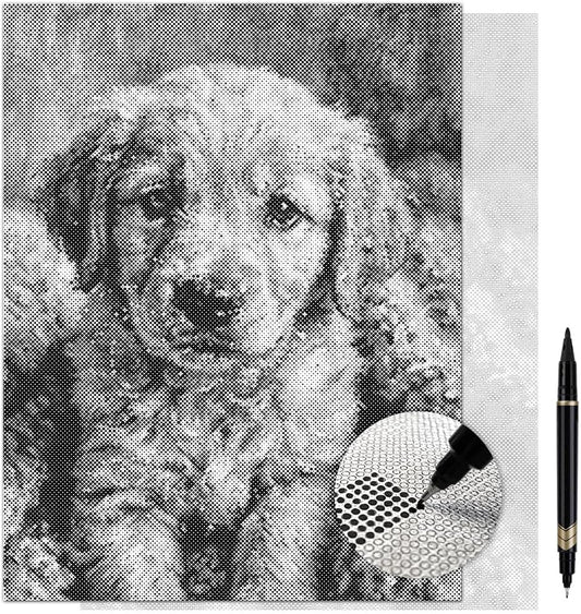 On The Dot Art Dot Painting Kit for Adults Puppy Love at First Sight 13x17 Canvas with Dual Tip Marker Easier Alternative to Diamond Painting No Tiny Pieces No Mess Gift for Dog Lovers