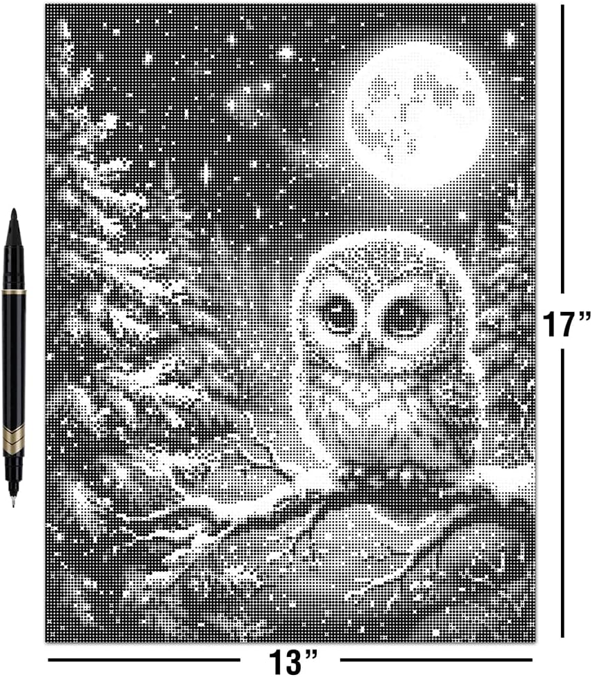 On The Dot Art Dot Painting Kit for Adults Moonlight Guardian Owl 13x17 Canvas with Dual Tip Marker Easier Alternative to Diamond Painting No Tiny Pieces No Mess Relaxing Gift