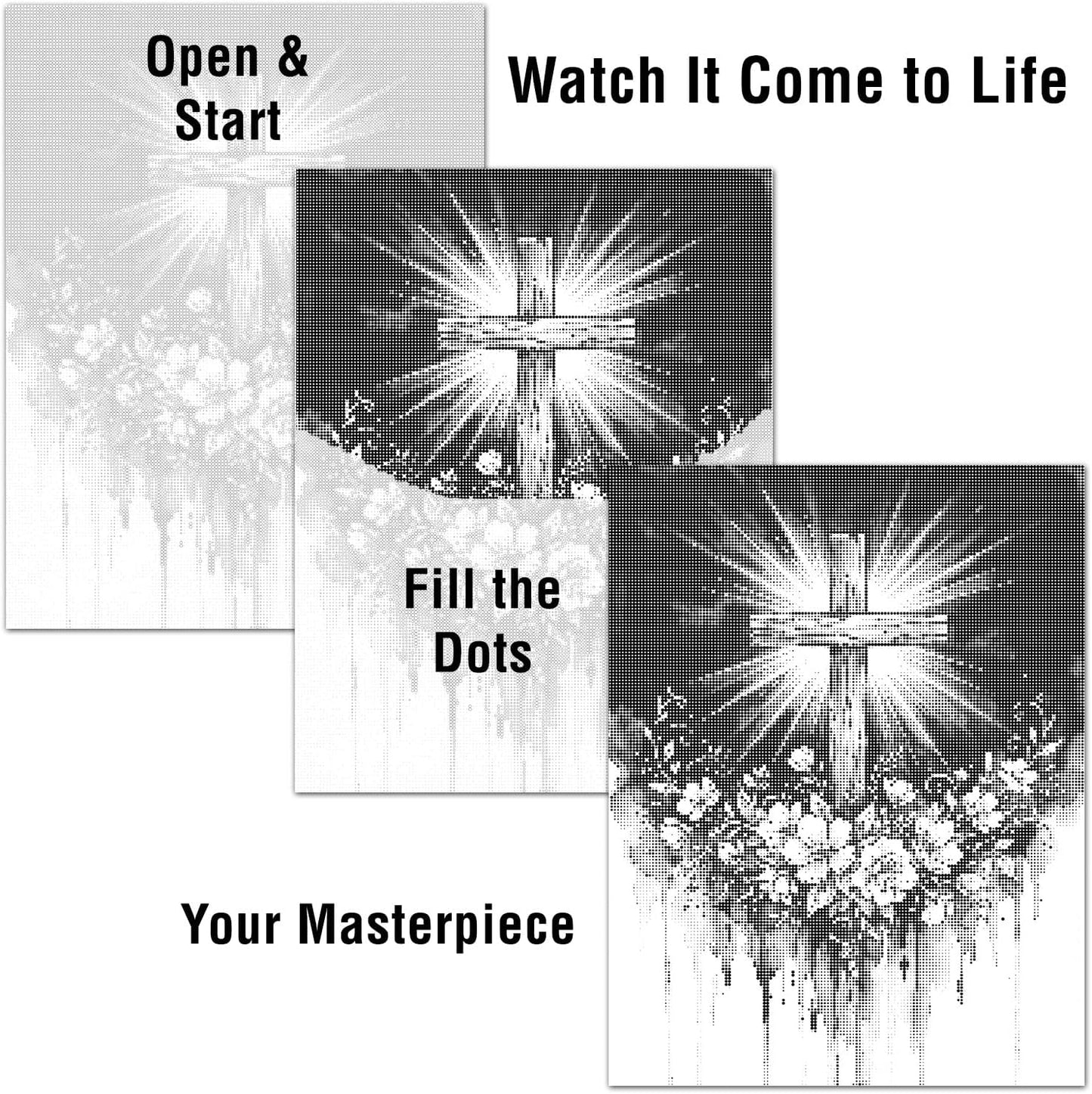 On The Dot Art Dot Painting Kit for Adults |Faith in Bloom Christian Cross 13x17 Canvas with Dual Tip Marker|Activity Alternative to Diamond Painting|No Tiny Pieces No Mess Floral Faith Frameable Gift