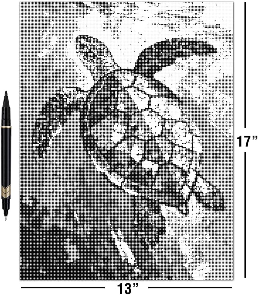 On The Dot Art Dot Painting Kit for Adults|Ocean Motion Sea Turtle 13x17 Canvas w/Dual Tip Marker|Relaxing Alternative to Diamond Painting|No Tiny Pieces No Mess Wildlife Coastal Decor Frameable Gift