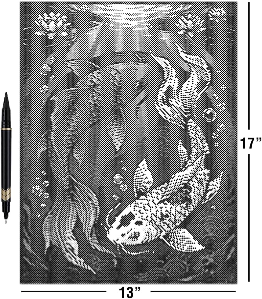 On The Dot Art — Dot Painting Kit for Adults | Koi Fish Yin Yang 13x17 Canvas with Dual Tip Marker | Relaxing Art Activity Alternative to Diamond Painting | No Tiny Pieces No Mess Gift