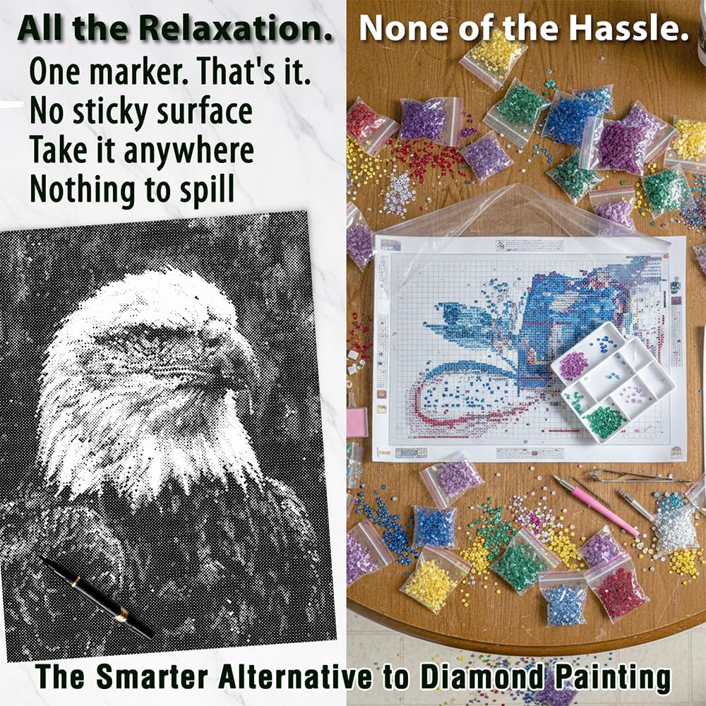 On The Dot Art Dot Painting Kit for Adults Freedom Bald Eagle 13x17 Canvas with Dual Tip Marker Easier Alternative to Diamond Painting No Tiny Pieces No Mess Patriotic Gift for Men Veterans Dad