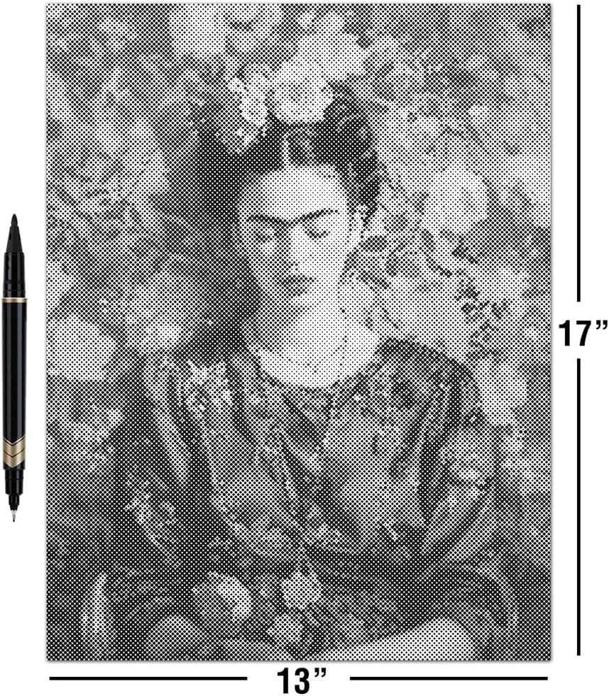 On The Dot Art—Dot Painting Kit for Adults| Frida Inspired in Bloom 13x17 Canvas with Dual Tip Marker | Relaxing Floral Portrait Art Activity Alternative to Diamond Painting Unofficial Fan Design Gift