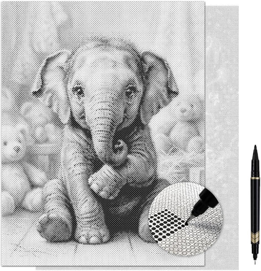 On The Dot Art—Dot Painting Kit for Adults|The Nursery Guardian Elephant 13x17 Canvas with Dual Tip Marker|Relaxing Art Activity Alternative to Diamond Painting | No Tiny Pieces No Mess Frameable Gift