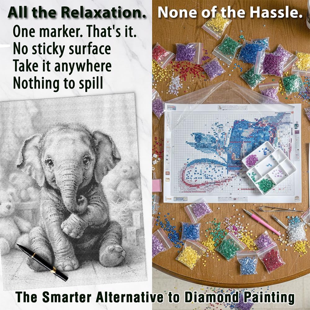 On The Dot Art—Dot Painting Kit for Adults|The Nursery Guardian Elephant 13x17 Canvas with Dual Tip Marker|Relaxing Art Activity Alternative to Diamond Painting | No Tiny Pieces No Mess Frameable Gift