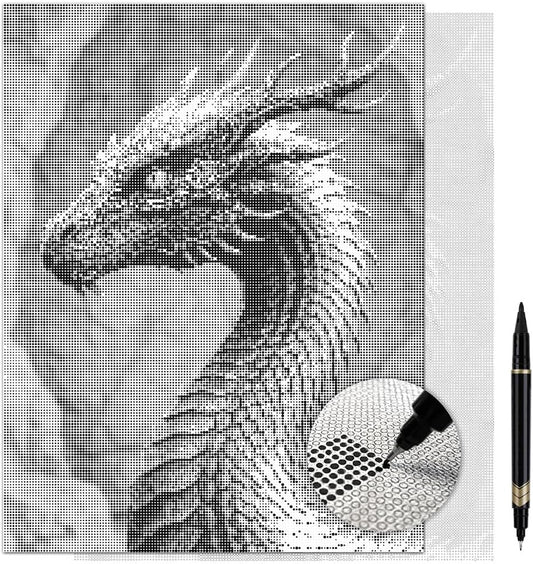 On The Dot Art - Painting Kit for Adults|Enchanted Dragon 13x17 Canvas w/Dual Tip Marker|Relaxing Activity Alternative to Diamond Painting|No Tiny Pcs No Mess Fantasy Mythical Creature Frameable Gift