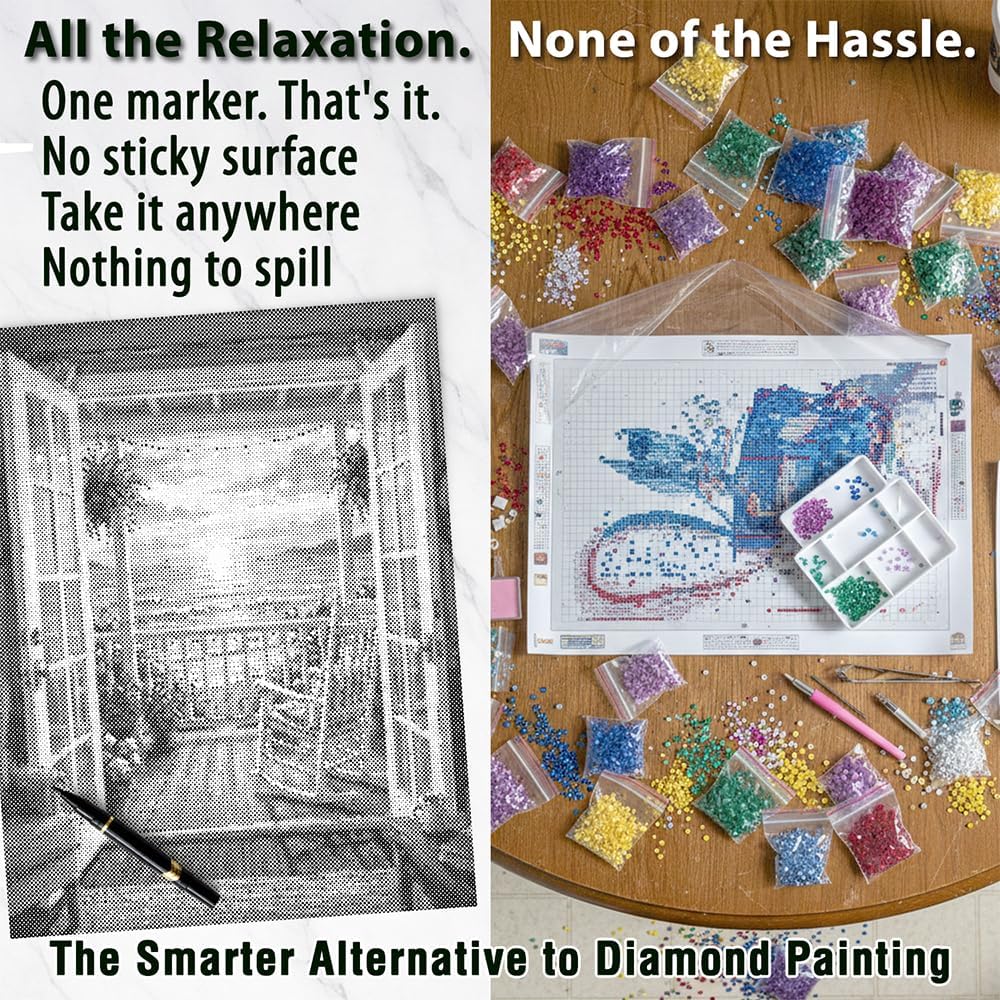 On The Dot Art — Dot Painting Kit for Adults | Seabreeze Window Ocean View 13x17 Canvas with Dual Tip Marker | Easier Alternative to Diamond Painting No Tiny Pieces No Mess Gift Idea